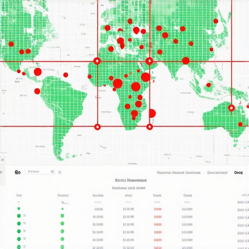 A digital map showing local SEO ranking performance across a city with geo-grid nodes.