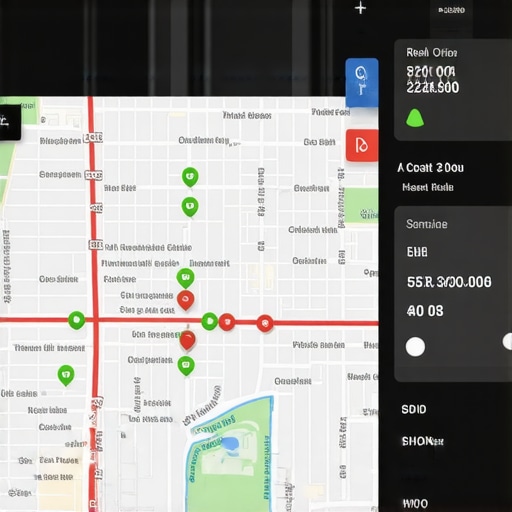 A digital map grid showing business ranking positions and SEO signal strength in a local neighborhood.