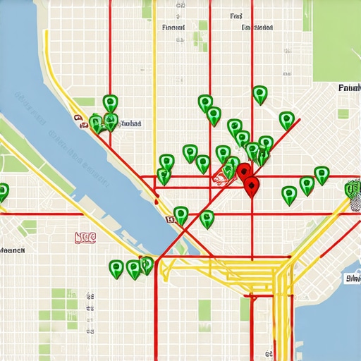 A detailed map showing local SEO ranking positions across different neighborhoods using a grid tracking tool.