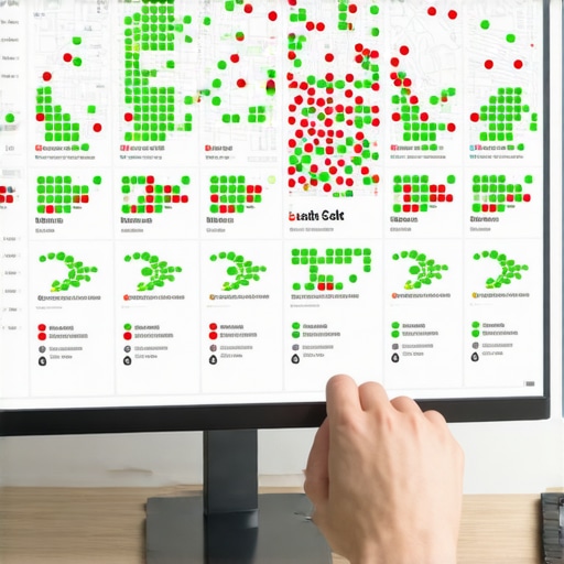 A visual representation of local SEO map pack rankings using a grid tracking tool to identify ranking gaps.