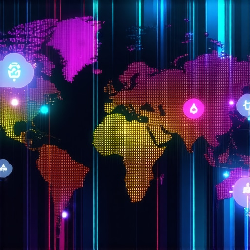A visual representation of a local SEO grid tracker showing rankings across a neighborhood connected to cloud authority nodes.