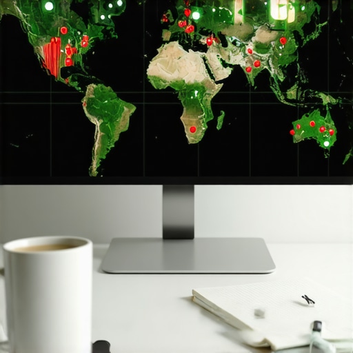 A desk showing Local Falcon style map grid tracking for local SEO ranking maintenance.