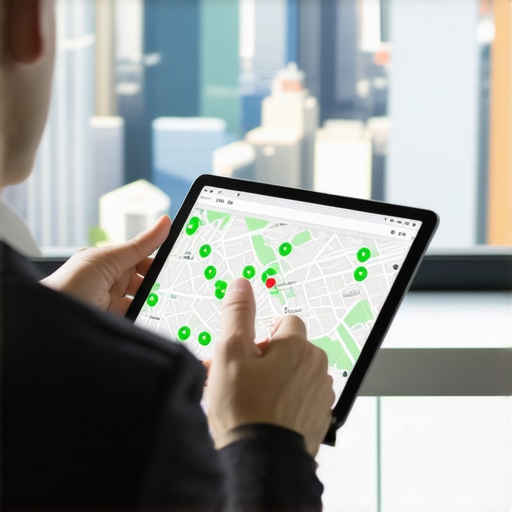 Digital dashboard showing local SEO ranking density across a city grid
