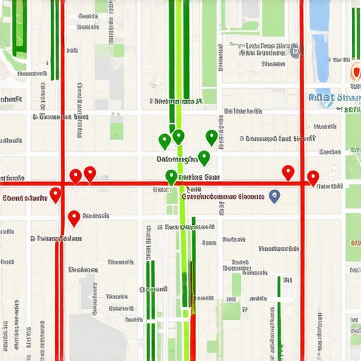 Heat map showing local search rankings across a specific neighborhood grid for a law firm.
