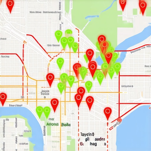 Visual representation of a local SEO heat map showing ranking visibility across a city grid.