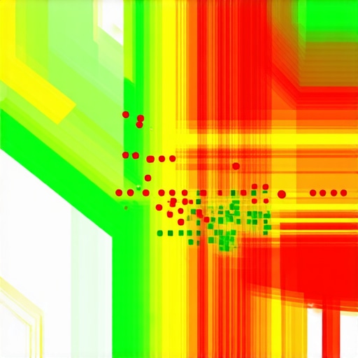 Digital heatmap showing local search rankings across a specific city grid.