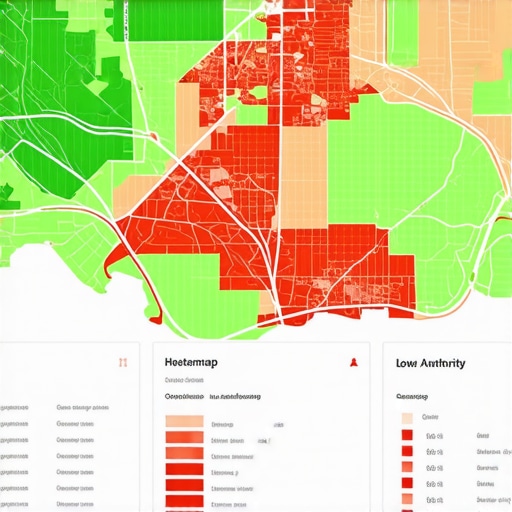 A visual representation of local search rankings across a geographic grid for entity maintenance.