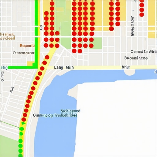 A grid-style heat map showing local search ranking positions across a city landscape.