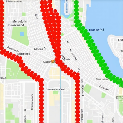A visualization of local search rankings across a geographical area using a grid tracking tool.