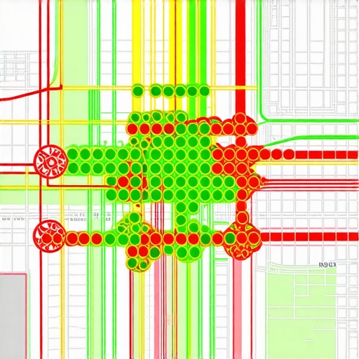 Local SEO Proximity Heat Map Analysis Visual representation of local SEO proximity rankings using a grid system over a city map