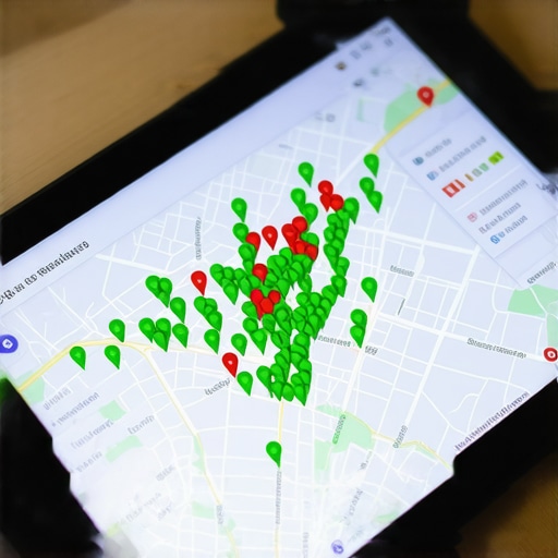 Visual representation of local search ranking proximity using a digital heat map on a tablet.