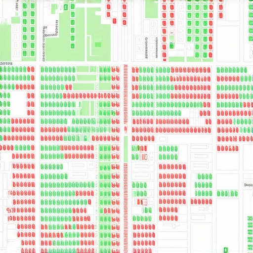 A proximity heatmap showing Google Map Pack rankings across a local service area.