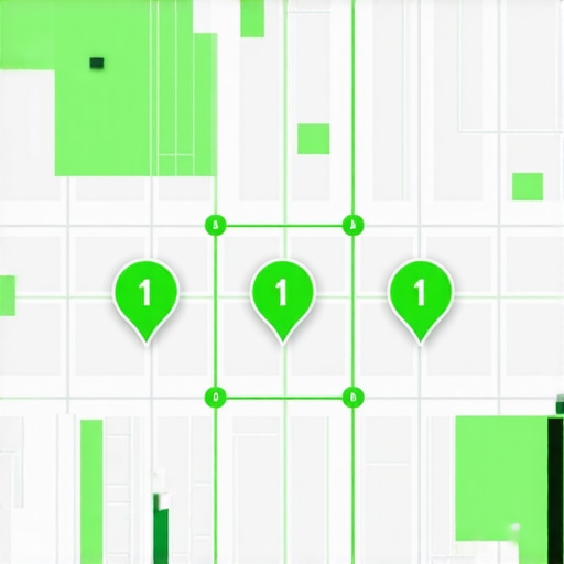 A digital map showing a local SEO grid with top rankings across a neighborhood