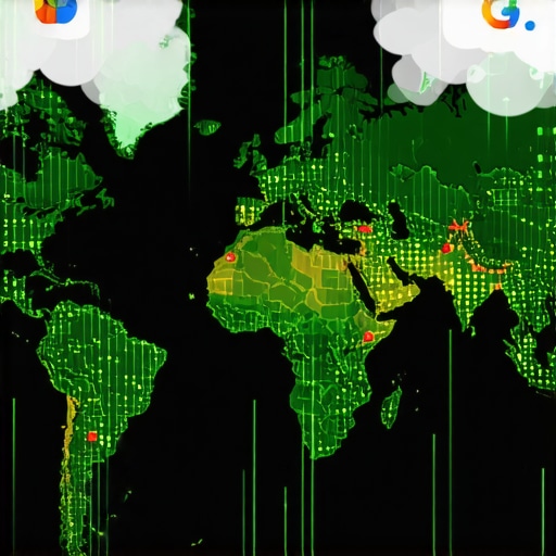 Visualizing local SEO proximity signals and multi-cloud authority stacking nodes for a business.