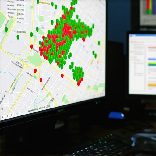 A close-up of a local SEO heatmap showing ranking positions across different geographical coordinates.