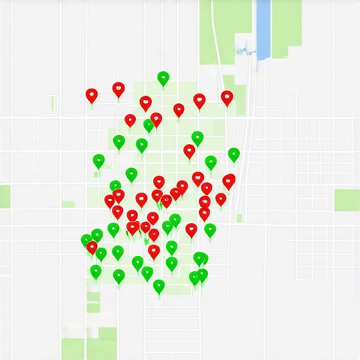 A visual representation of a local search ranking grid showing how a business ranks in different parts of a city.