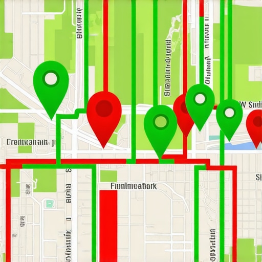 A digital map interface showing local ranking nodes and map pack positions across a metropolitan area.