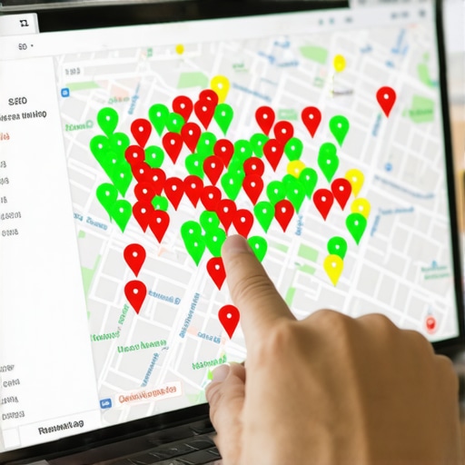 Local SEO Ranking Heat Map Analysis SEO specialist analyzing local map pack ranking signals and heat maps