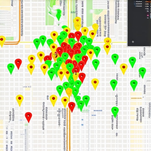 A visualization of local SEO map pack rankings across a neighborhood grid.