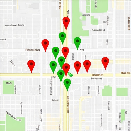 Heat map showing local search rankings across different neighborhoods with proximity fall-off