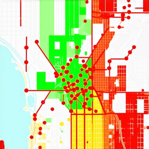 A digital dashboard displaying a local SEO proximity heat map for city-wide ranking tracking.