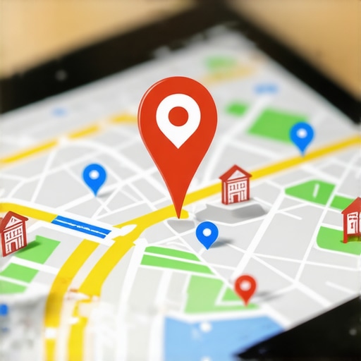 A digital map showing a business location integrated with local community landmarks for SEO.