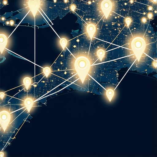 A digital map showing interconnected local SEO authority nodes for business ranking.