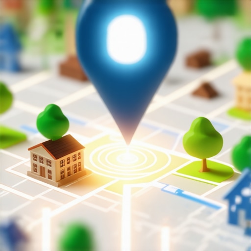 A 3D visualization of how local links and authority stacks connect a map pin to community landmarks.