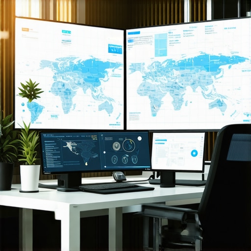 Local SEO authority stack monitoring dashboard showing ranking maps and connectivity nodes.