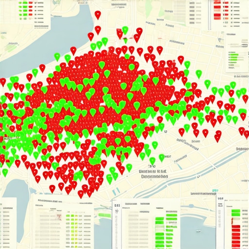 Digital dashboard showing local map pack ranking data across a metropolitan area
