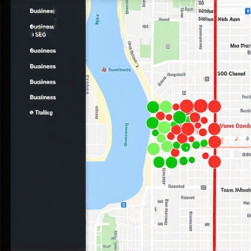 Local SEO grid tracking software showing rank distribution across a city.