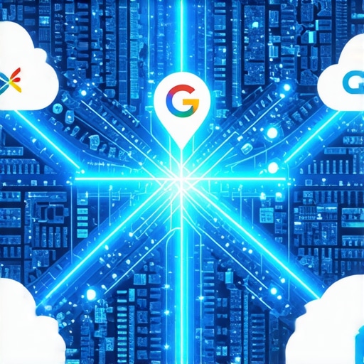 Diagram showing how multiple cloud nodes connect to a central local SEO map pin for authority stacking.