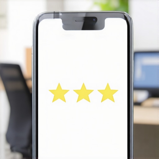 A smartphone showing a five-star rating screen to illustrate a frictionless review process