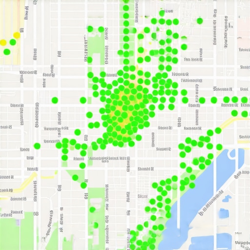 Local SEO proximity heatmap showing top rankings in a city grid.
