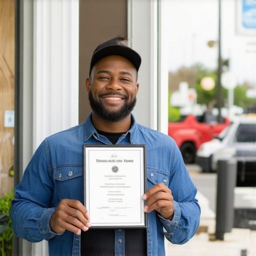 A local business owner showcasing an award for community excellence to boost local SEO.
