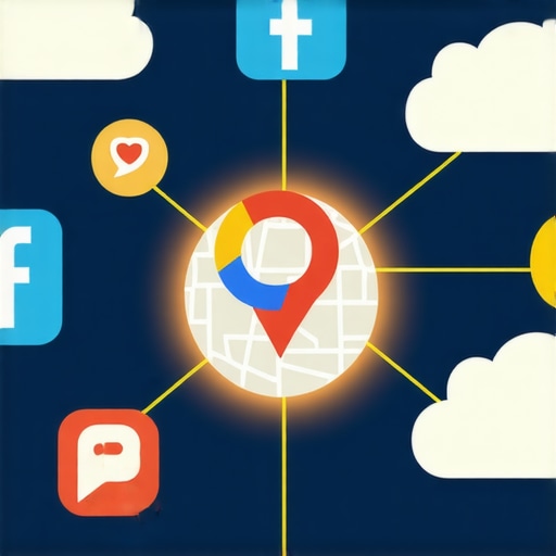 Diagram showing cloud nodes and backlinks connecting to a Google Business Profile map pin