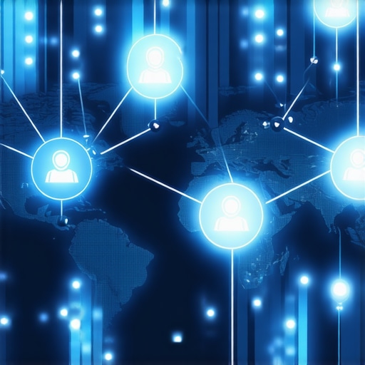 Visual representation of business data nodes syncing across the web