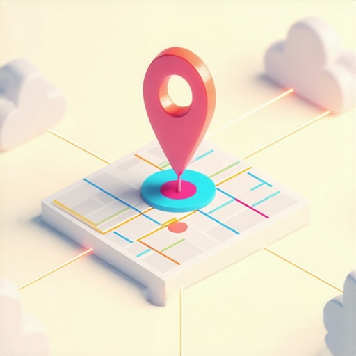 Isometric diagram showing a business map pin connected to cloud nodes for local SEO authority