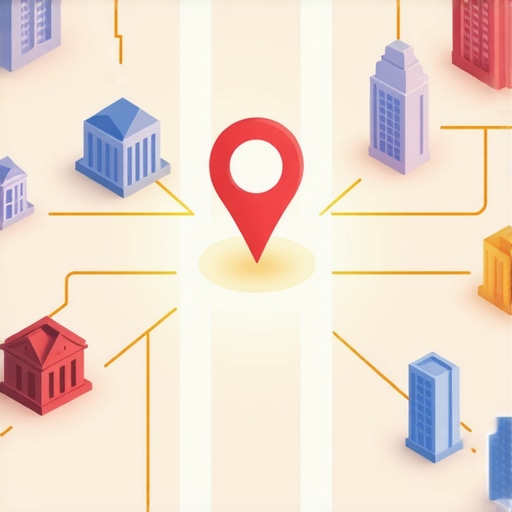 A diagram showing how local backlinks from nearby neighborhood entities create a stronger SEO signal than generic national links.