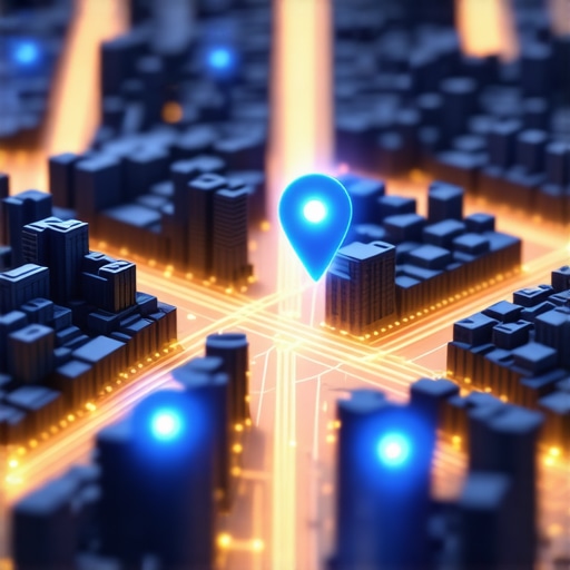 A 3D map showing how digital authority nodes connect to a local business location for better SEO.