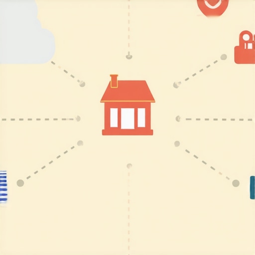 Diagram of local SEO authority stacking with cloud nodes and neighborhood signals