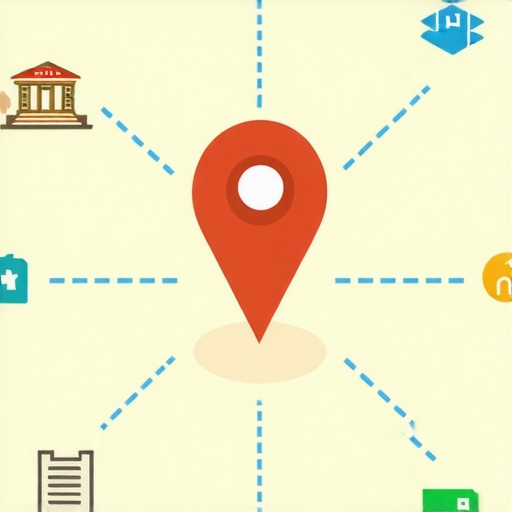 A diagram showing how neighborhood-level links connect to a business map pin to build SEO authority.