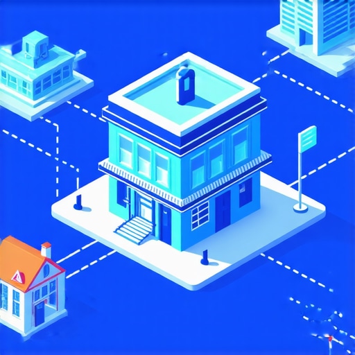 Visualizing a Local Authority Stack for SEO 3D illustration of a local business connected to community landmarks through a digital network.