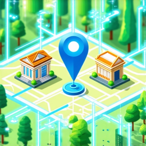 3D map pin connected to local landmarks via digital signals