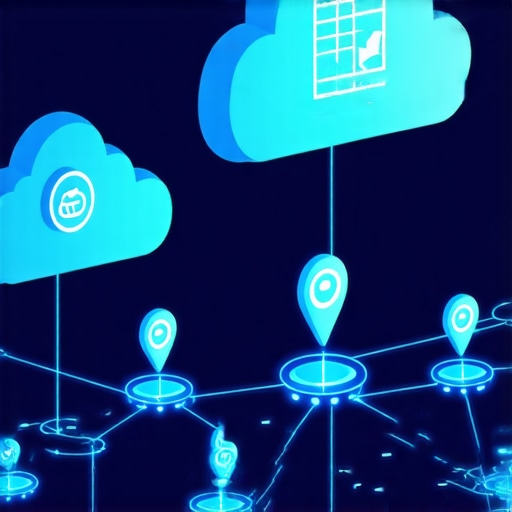 Diagram showing the connection between cloud nodes and a Google map pin